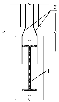 Construction process of H-shaped steel concrete transfer beam-reinforced concrete column joint