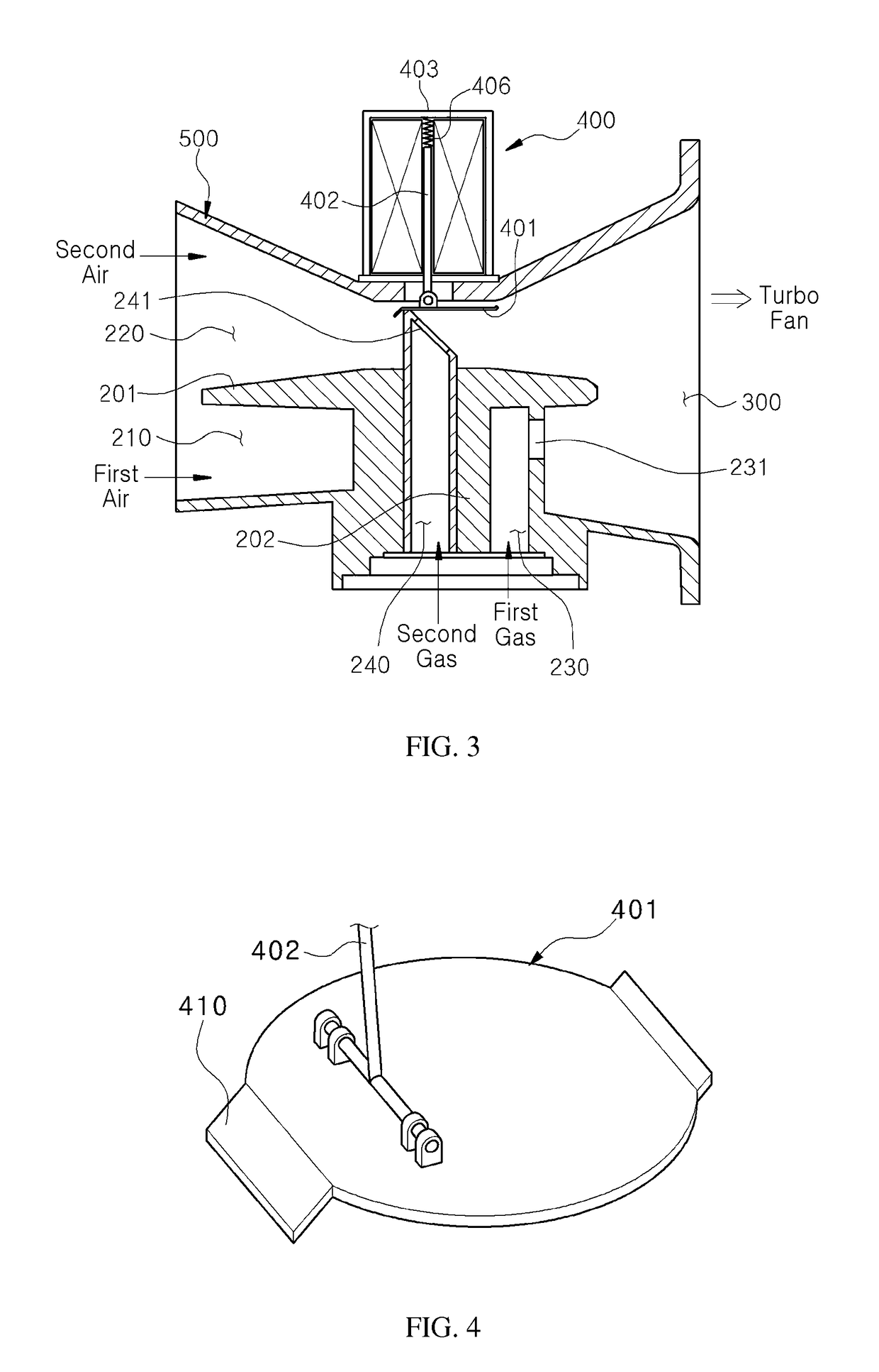 Gas-air mixing device for combustor