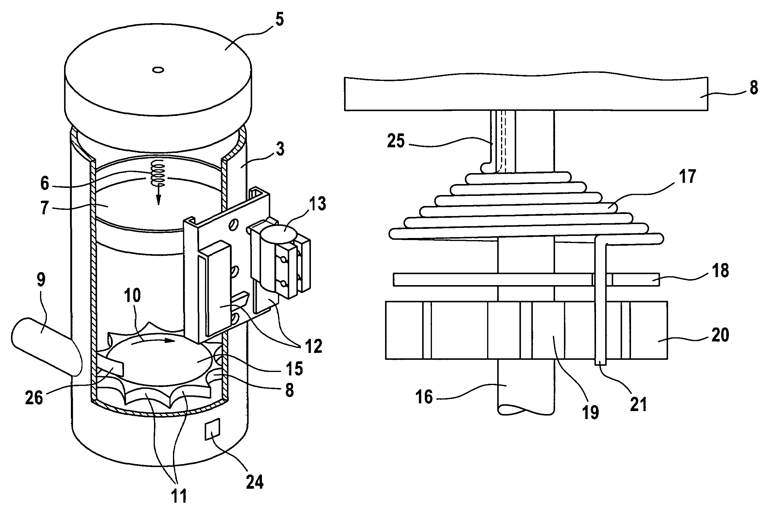 Device for storing projectile balls and feeding them into the projectile chamber of a hand gun