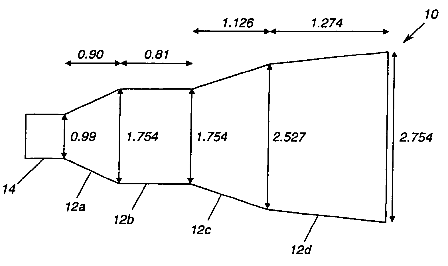Multiple flared antenna horn with enhanced aperture efficiency
