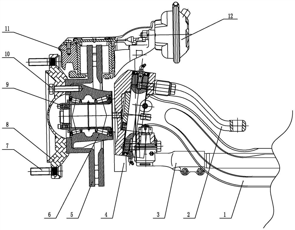 Maintenance-free wheel end front axle of sectional structure