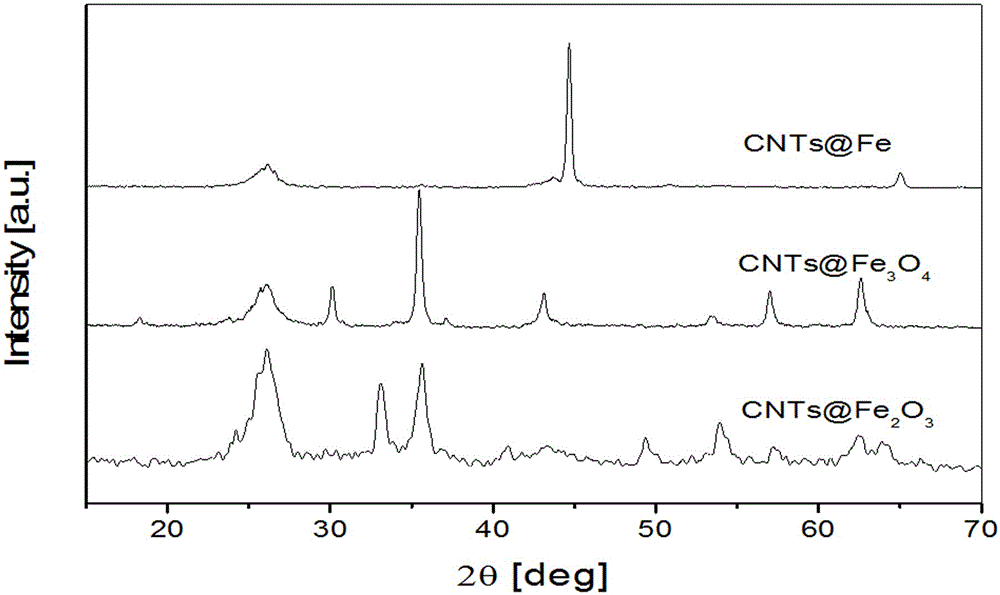 Carbon nanotube uniformly and stably loaded with iron-containing nano particles and preparation method of carbon nanotube