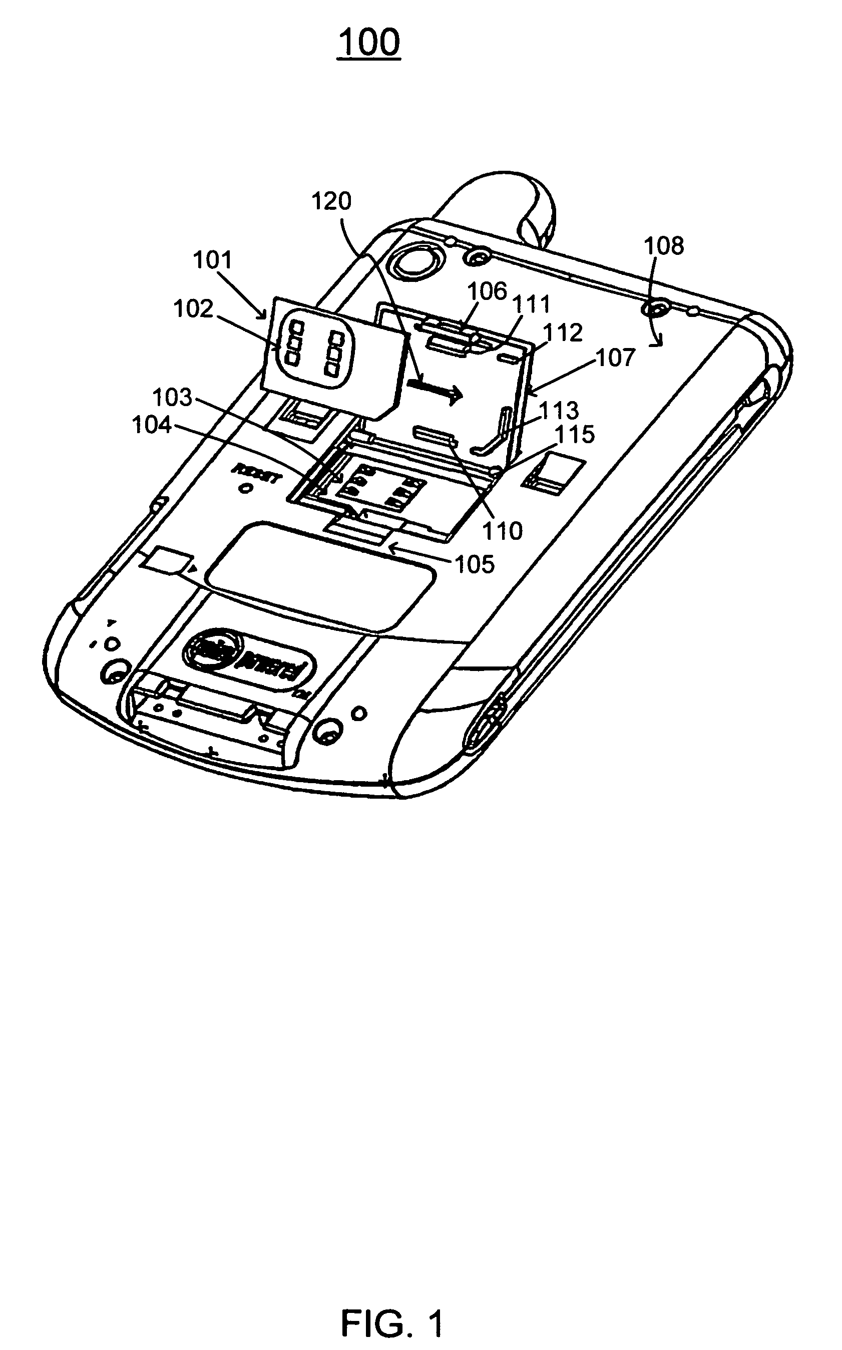 Integrated SIM holder with backcase and rotating door