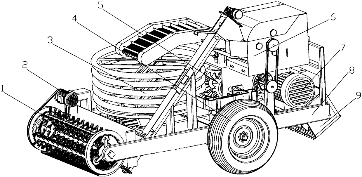 Yam bean harvester integrating seedling, digging, collecting and storing,mud removing and straw turnover