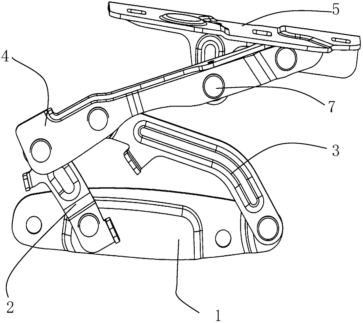 Five-connecting rod hinge structure of active pedestrian protection engine cover