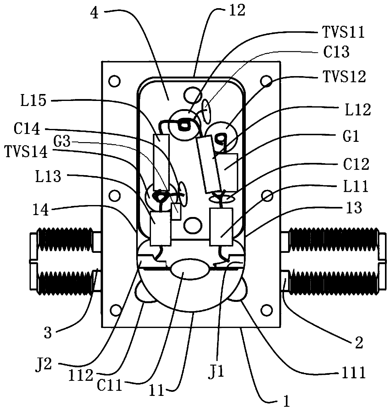 Radio frequency signal thunder and lightning electromagnetic pulse multistage bidirectional protection device