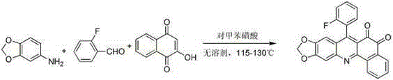 12-(2-fluorophenyl)-benzo [h][1,3] methylenedioxy [4,5-b] acridine-10,11-diketone and synthesis method thereof