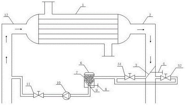 Blast furnace slag flushing water heat exchanger on-line cleaning device