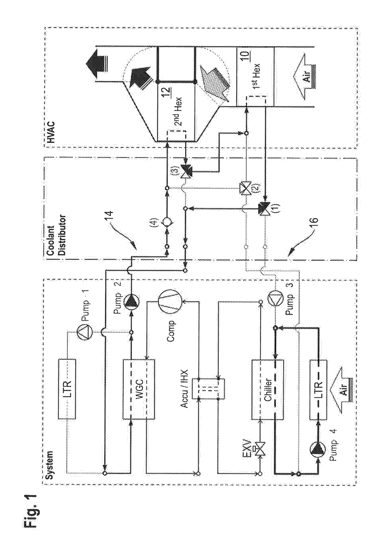 Device for distributing the coolant in an air-conditioning system of a motor vehicle
