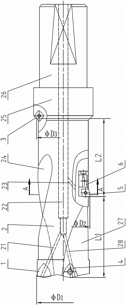 Indexable drilling bore chamfer compound cutter