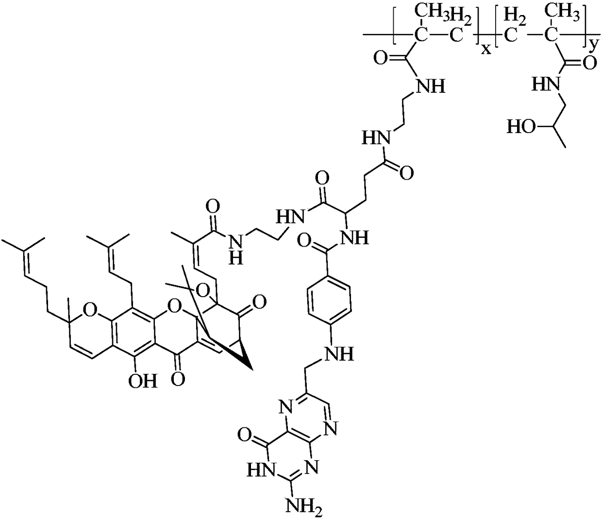Gambogic acid-folic acid-HPMA high-molecular polymer as well as preparation method and application thereof