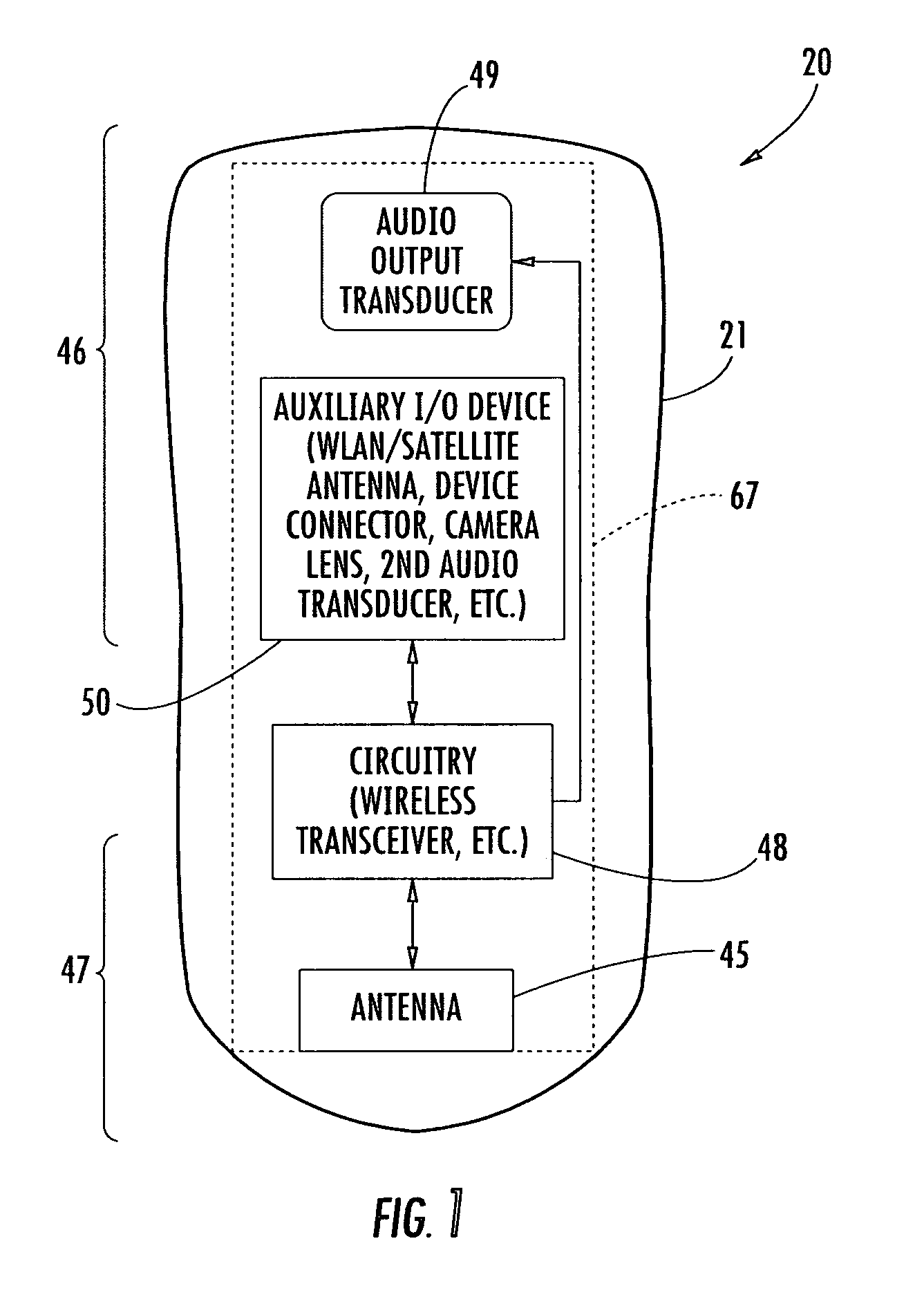 Mobile wireless communications device comprising multi-frequency band antenna and related methods
