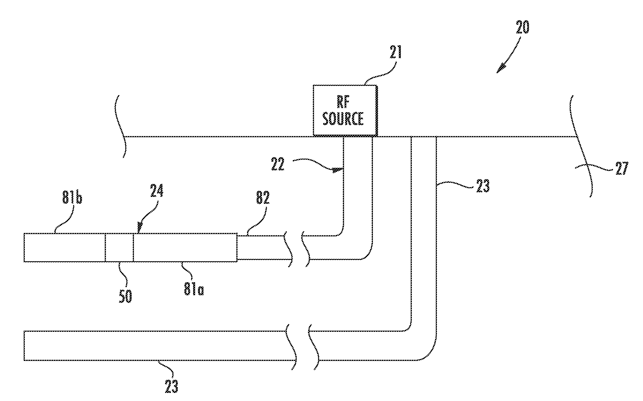 RF antenna assembly with dielectric isolator and related methods