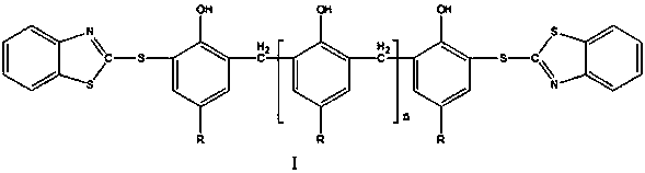 Accelerator M modified alkylphenol-formaldehyde resin, and preparation method and application thereof