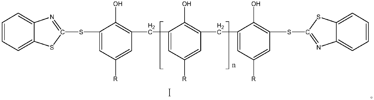 Accelerator M modified alkylphenol-formaldehyde resin, and preparation method and application thereof