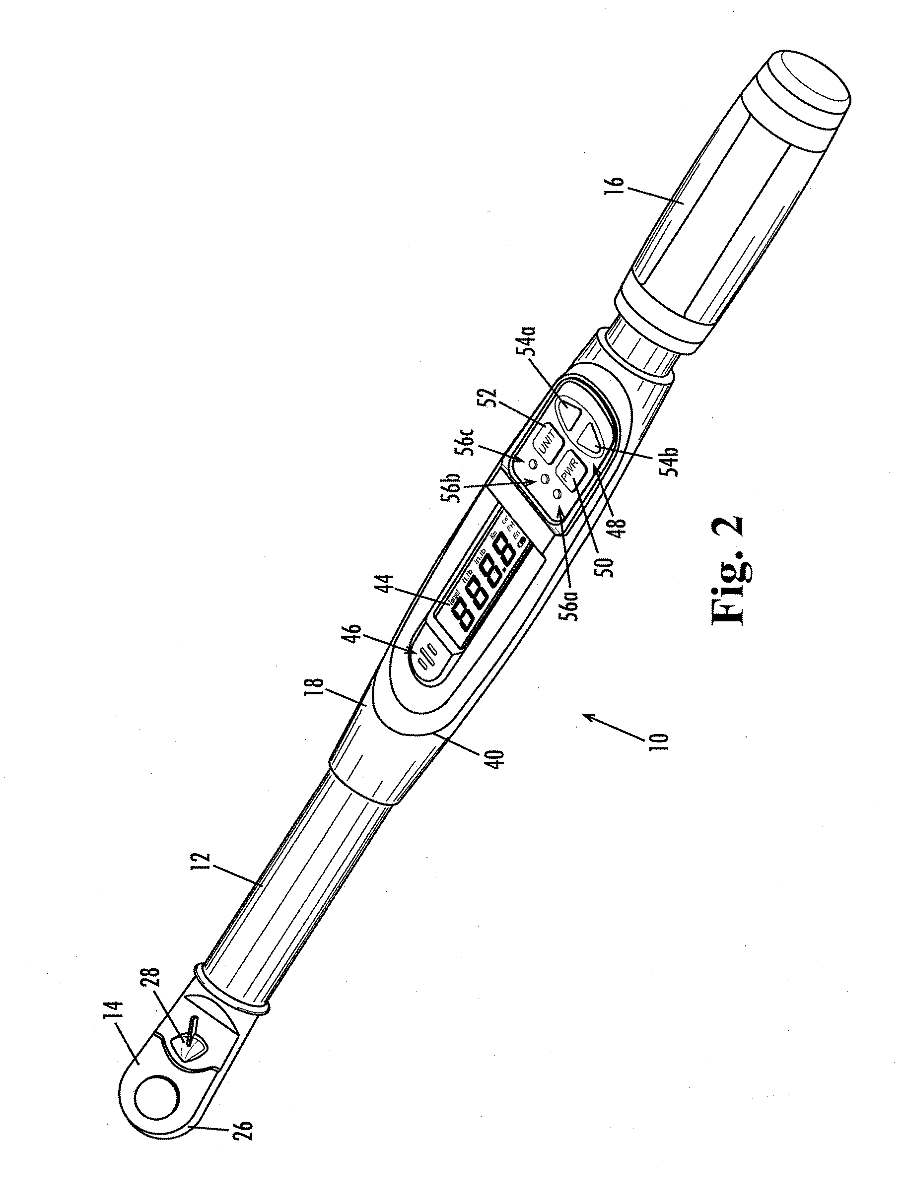 Ratcheting device for an electronic torque wrench