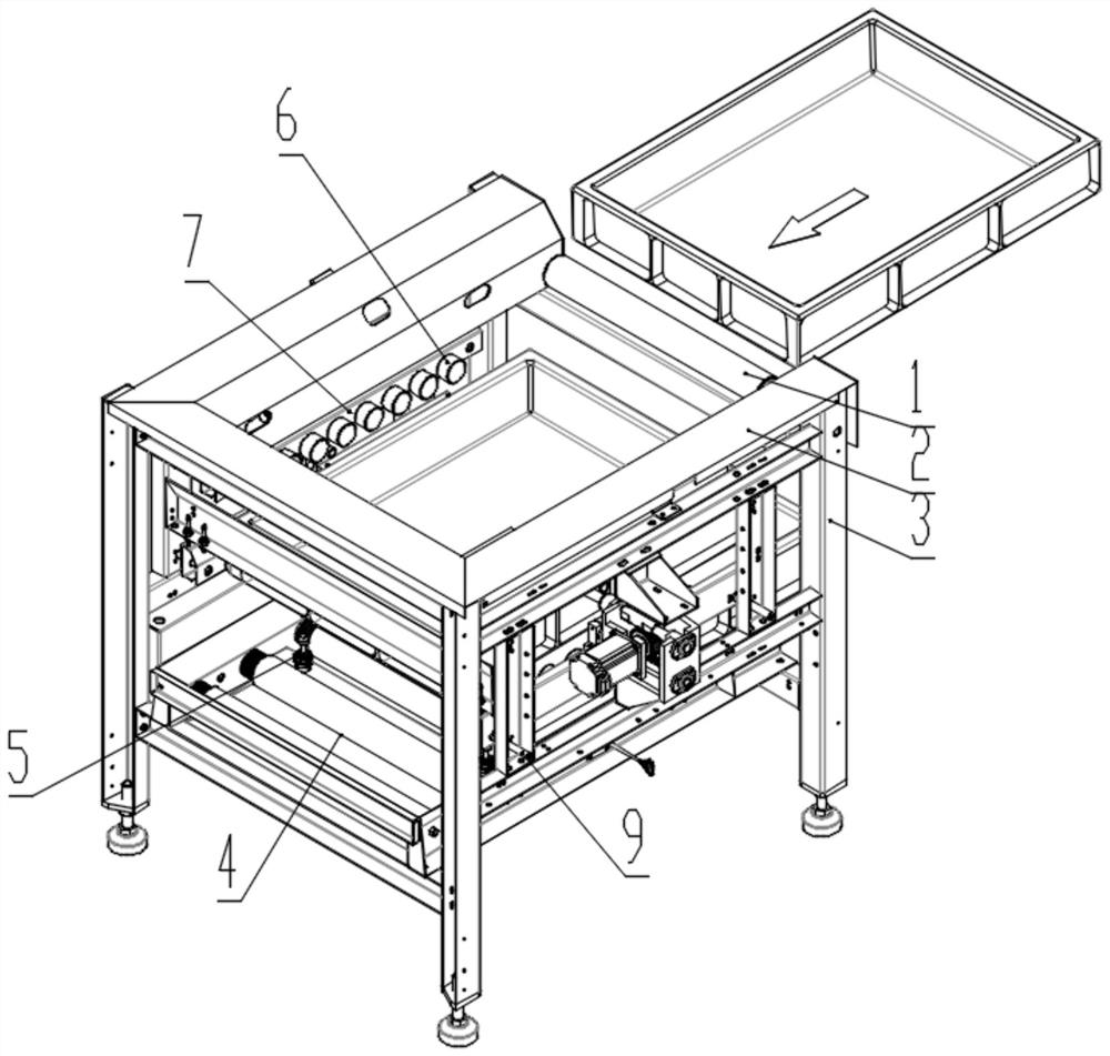 Novel falling type empty frame conveying device