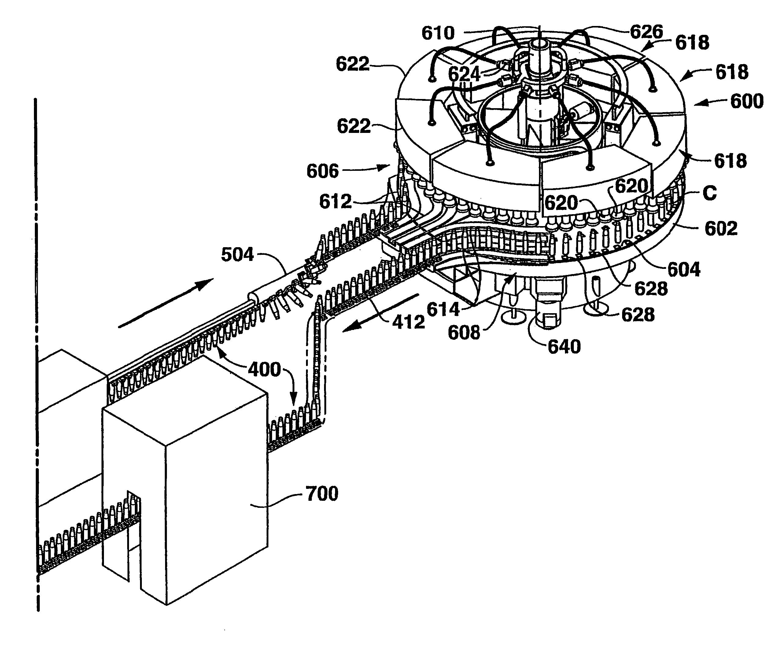 Rotary filling machine and related components, and related method