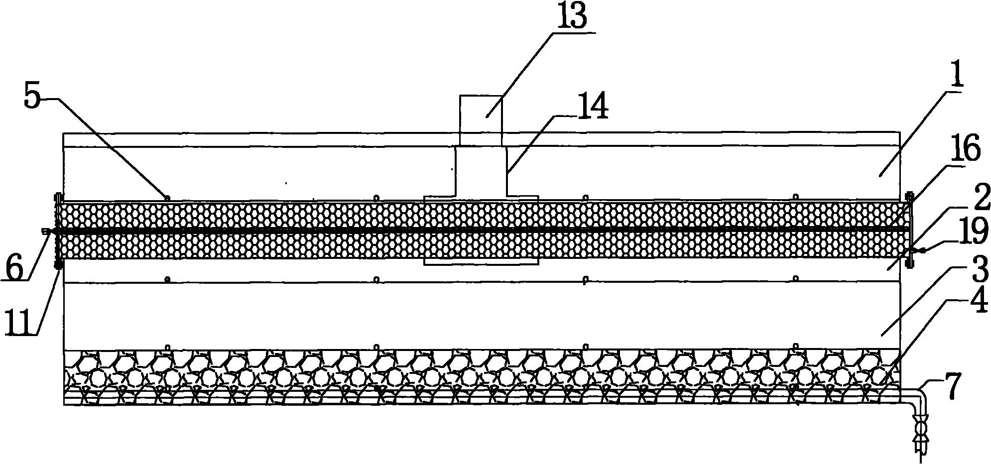 Strengthened land domestic sewage treatment device with built-in biological porcelain granule pipe