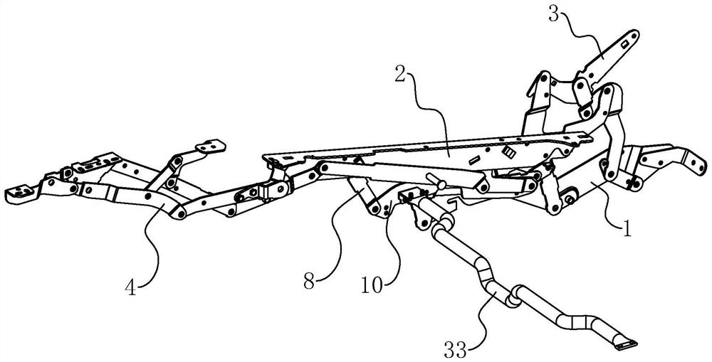 Functional sofa mechanical stretching device with stabilizing mechanism