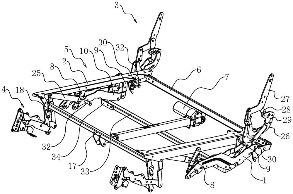 Functional sofa mechanical stretching device with stabilizing mechanism