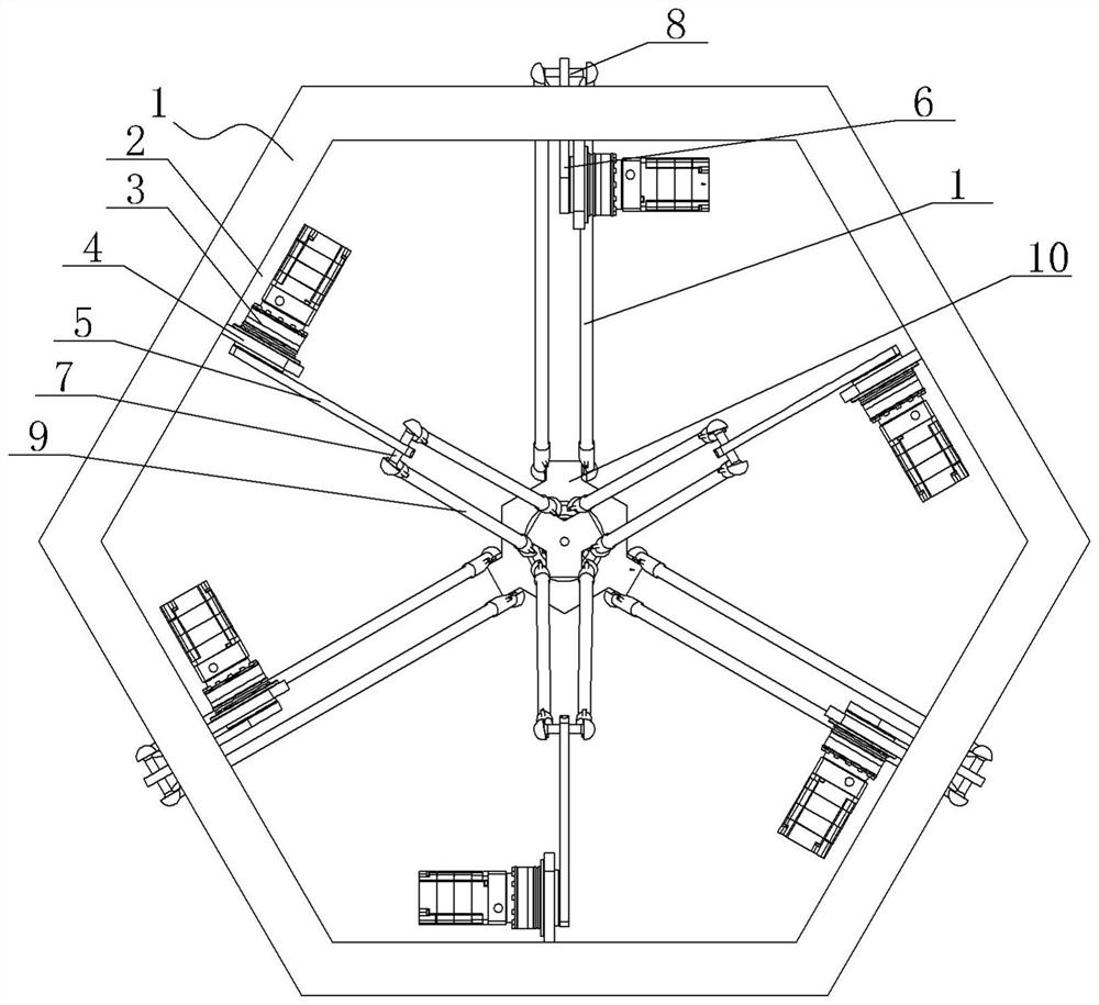 Parallel robot with six built-in rods and six degrees of freedom