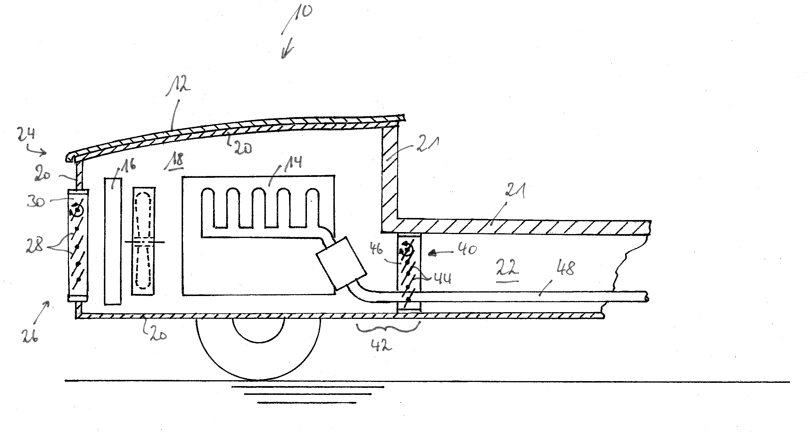 Operating space with a preferably thermally and acoustically insulating enclosure, and air louver arrangement which cooperates with said operating space