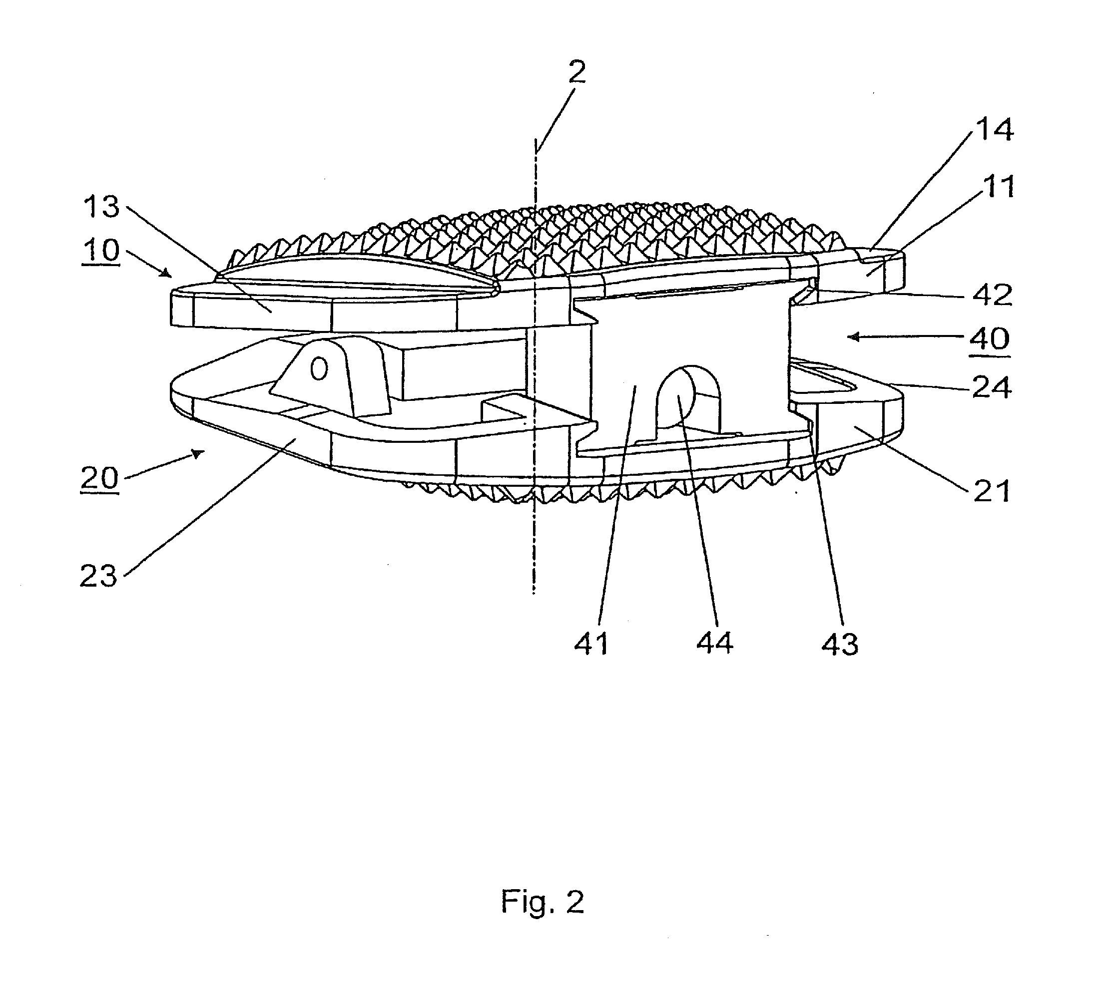 Intervertebral implant with joint elements carried by universal joint