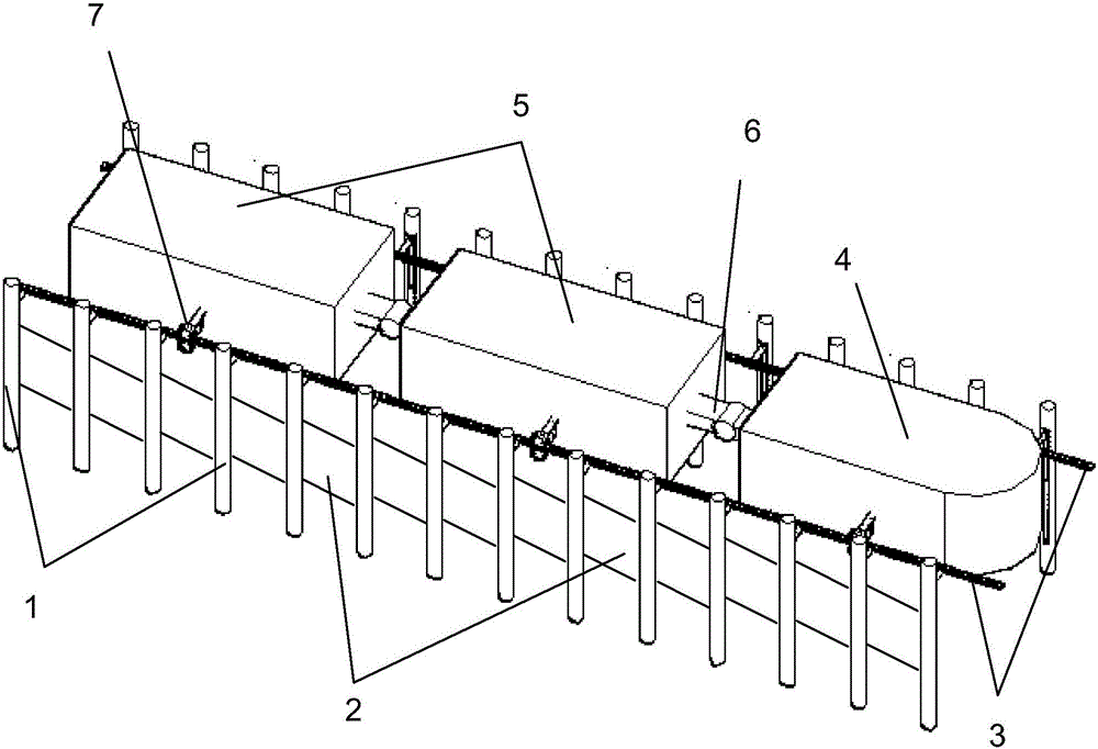 Chained suspension rail overwater conveying device and conveying method thereof