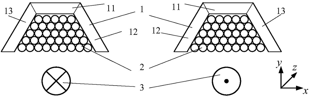 A trapezoidal cross-section separated transformer