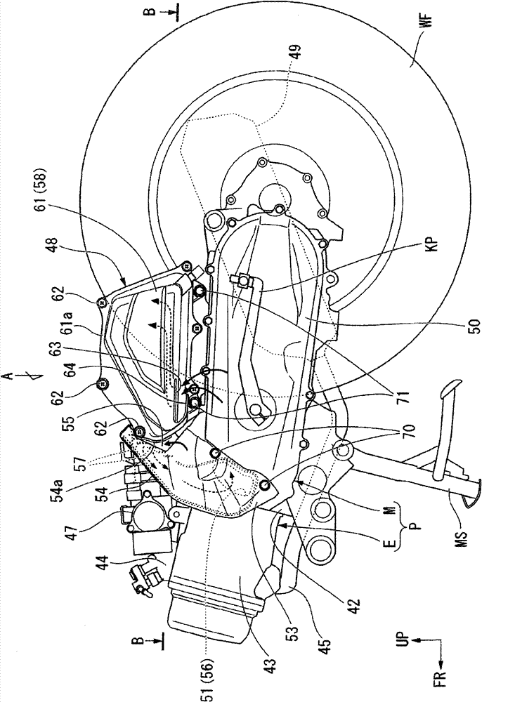 Air inlet structure of a saddle type vehicle