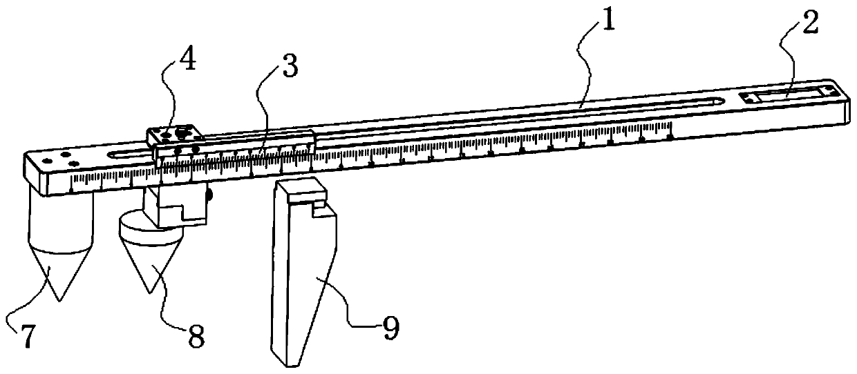 Vernier caliper used for hole distance measurement