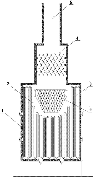 Box-type heating furnace provided with radiation chamber with overhead radiation coils