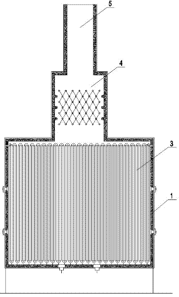 Box-type heating furnace provided with radiation chamber with overhead radiation coils