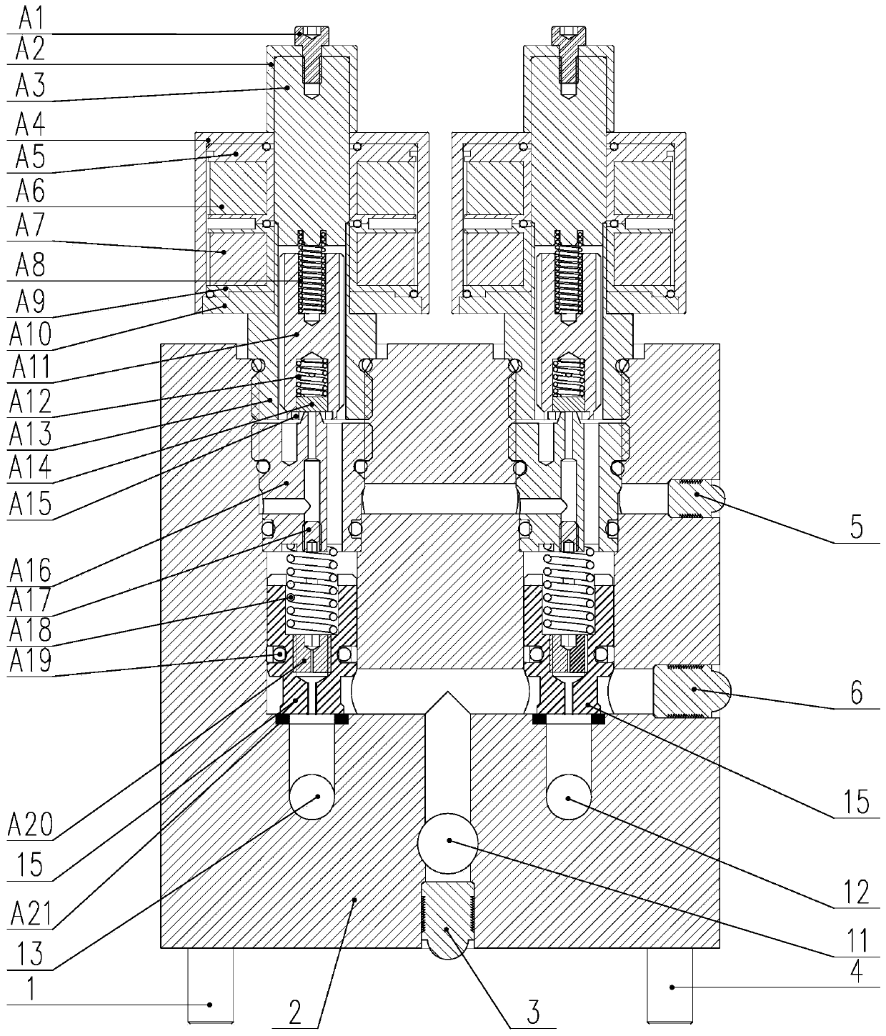 Three-position four-way water pressure proportional valve based on high-speed switch valve