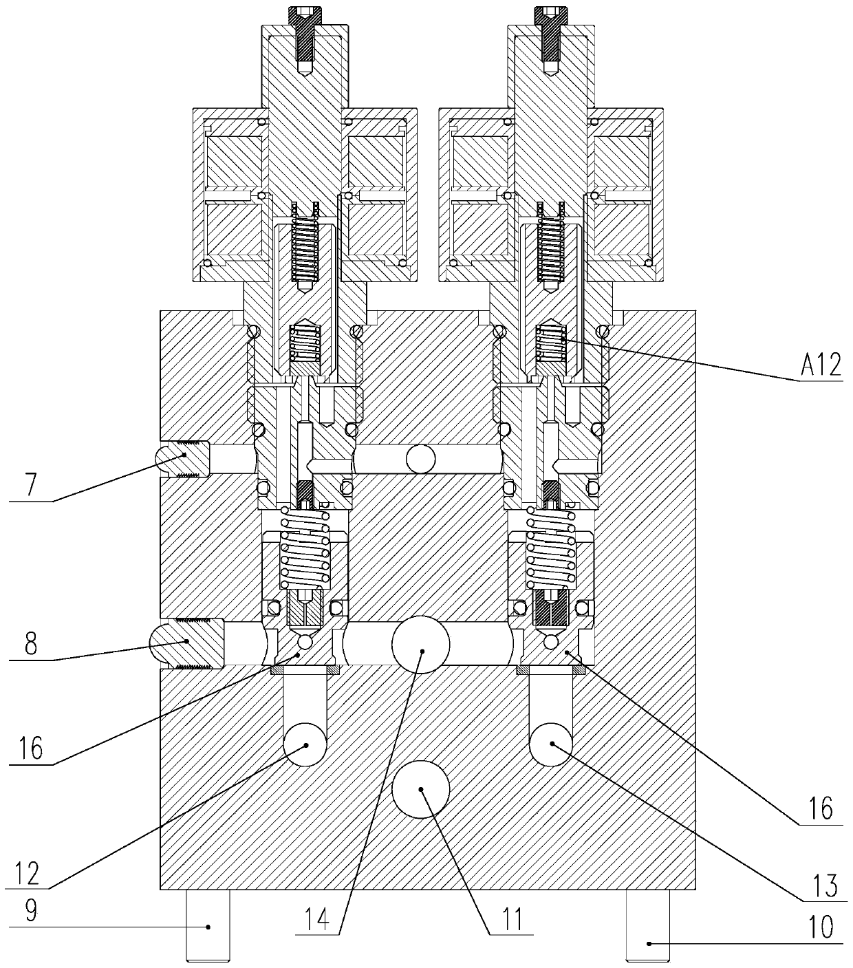 Three-position four-way water pressure proportional valve based on high-speed switch valve