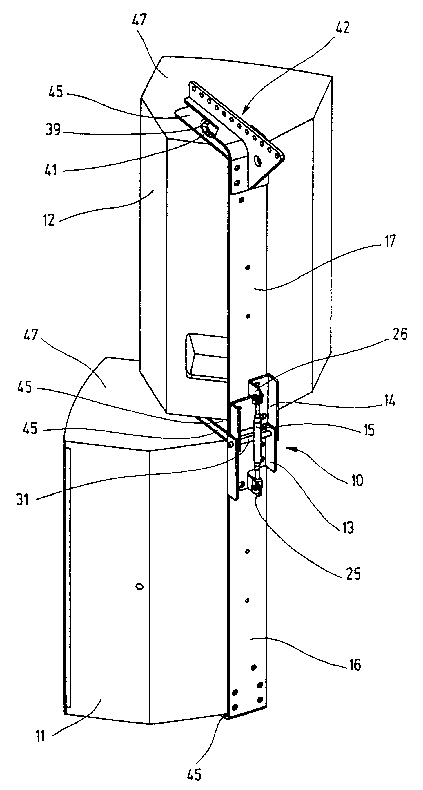 Connecting unit for the angle-adjustable connection of at least two loudspeaker enclosures, and correspondingly connected loudspeaker enclosures