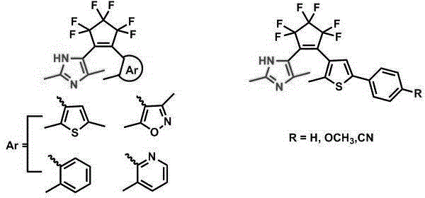 Method for synthesizing ultrashort-wavelength photochromic diarylethene compound by using imidazole-thiophene aromatic heterocycle and application of compound
