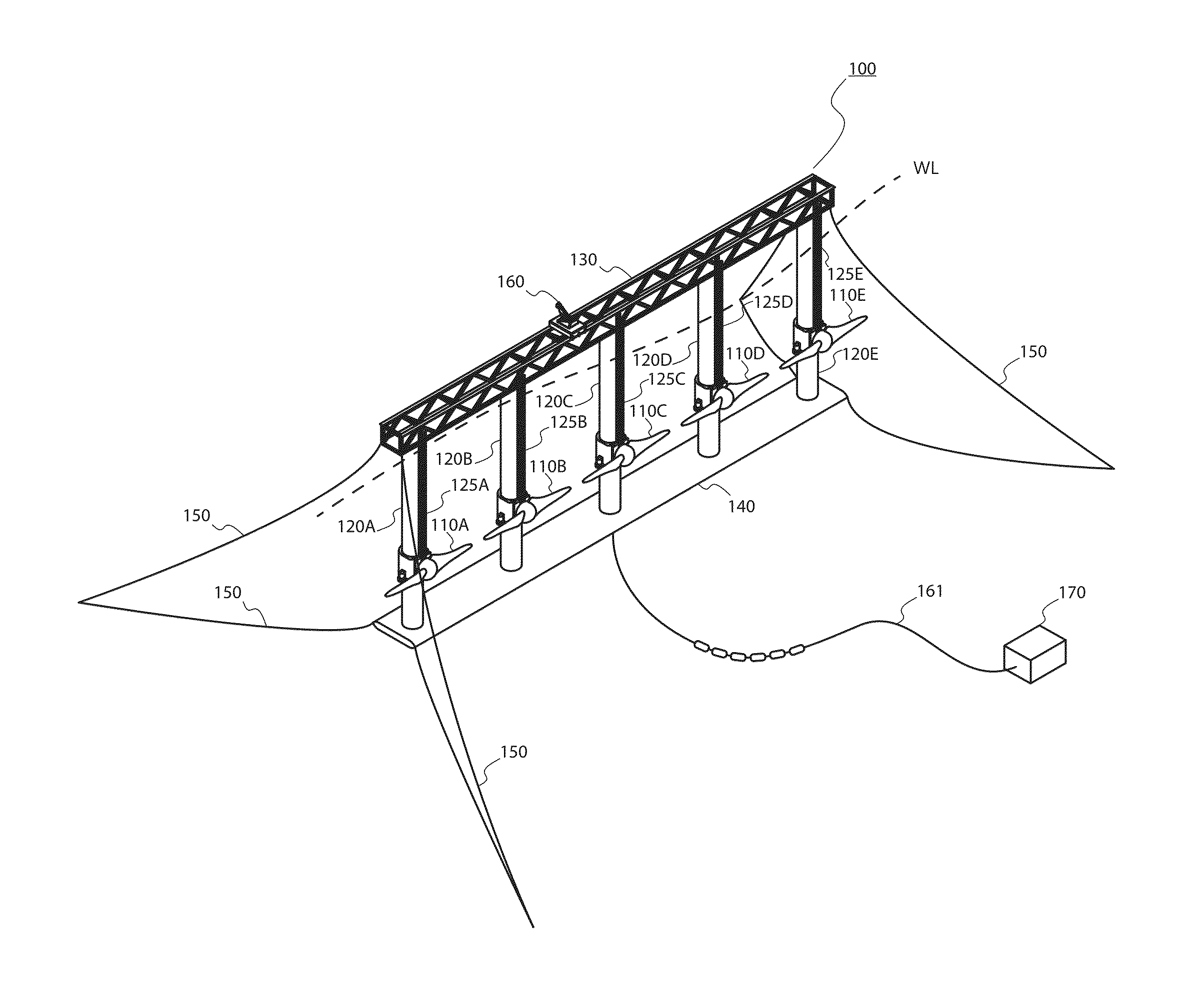 Floating tower frame for ocean current turbine system