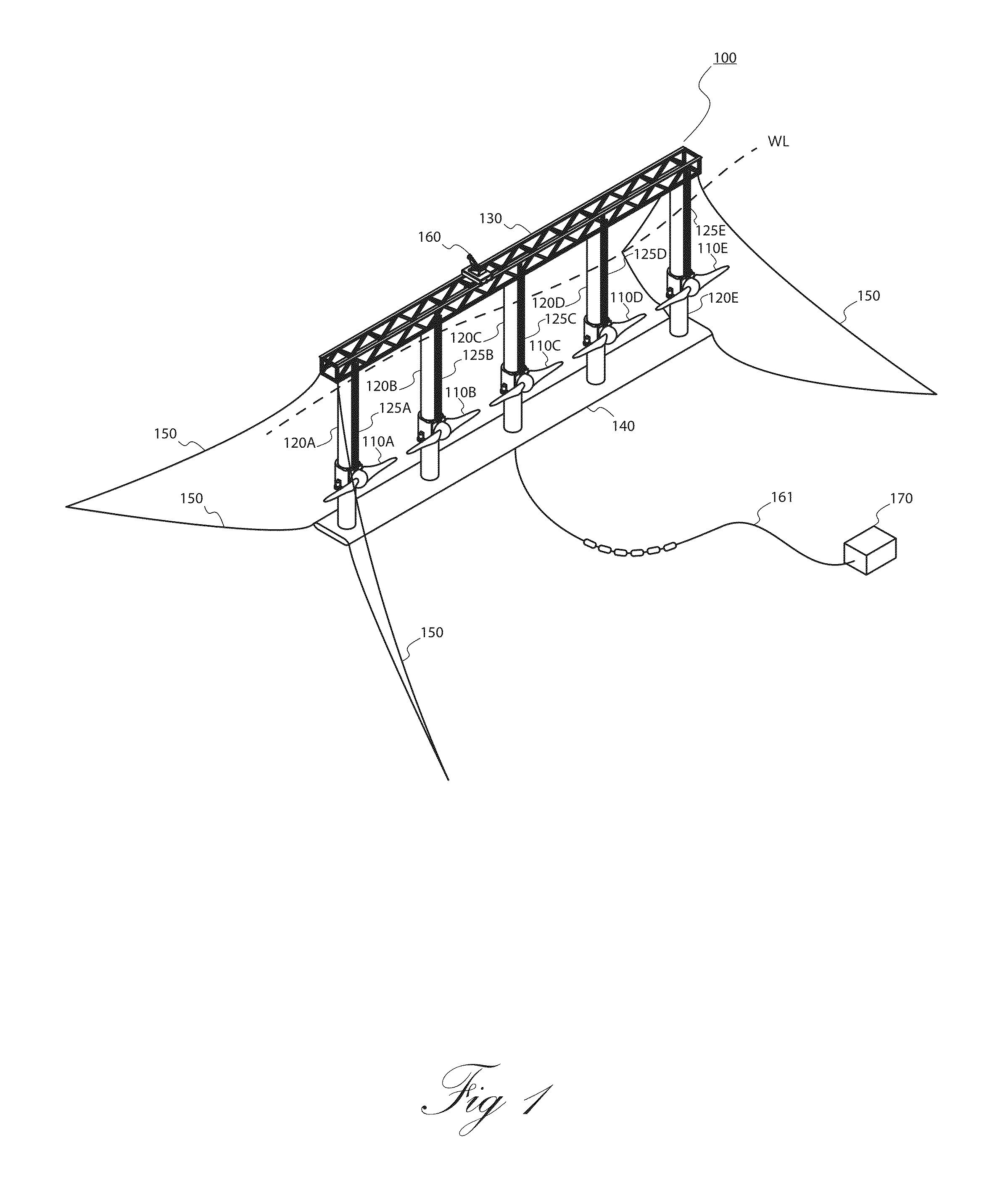 Floating tower frame for ocean current turbine system