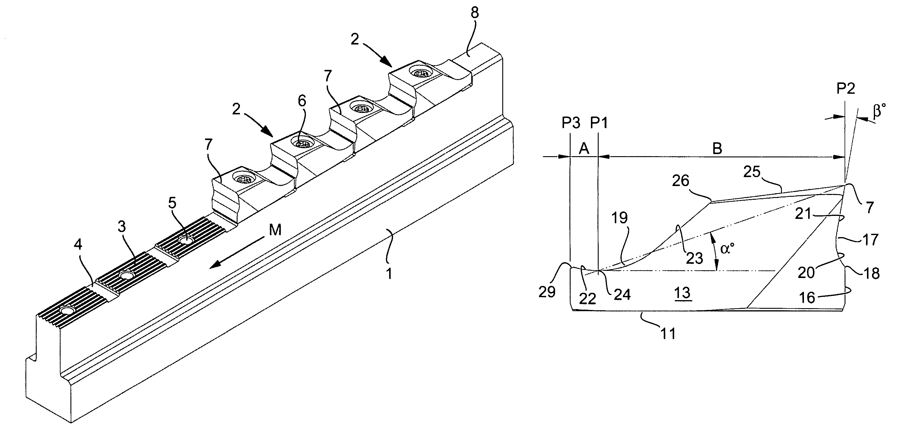 Tool and a cutting insert for chip removing machining