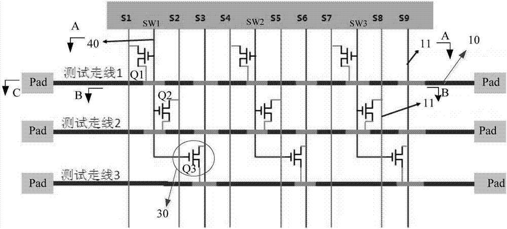 Chip testing device of display and display with chip testing device