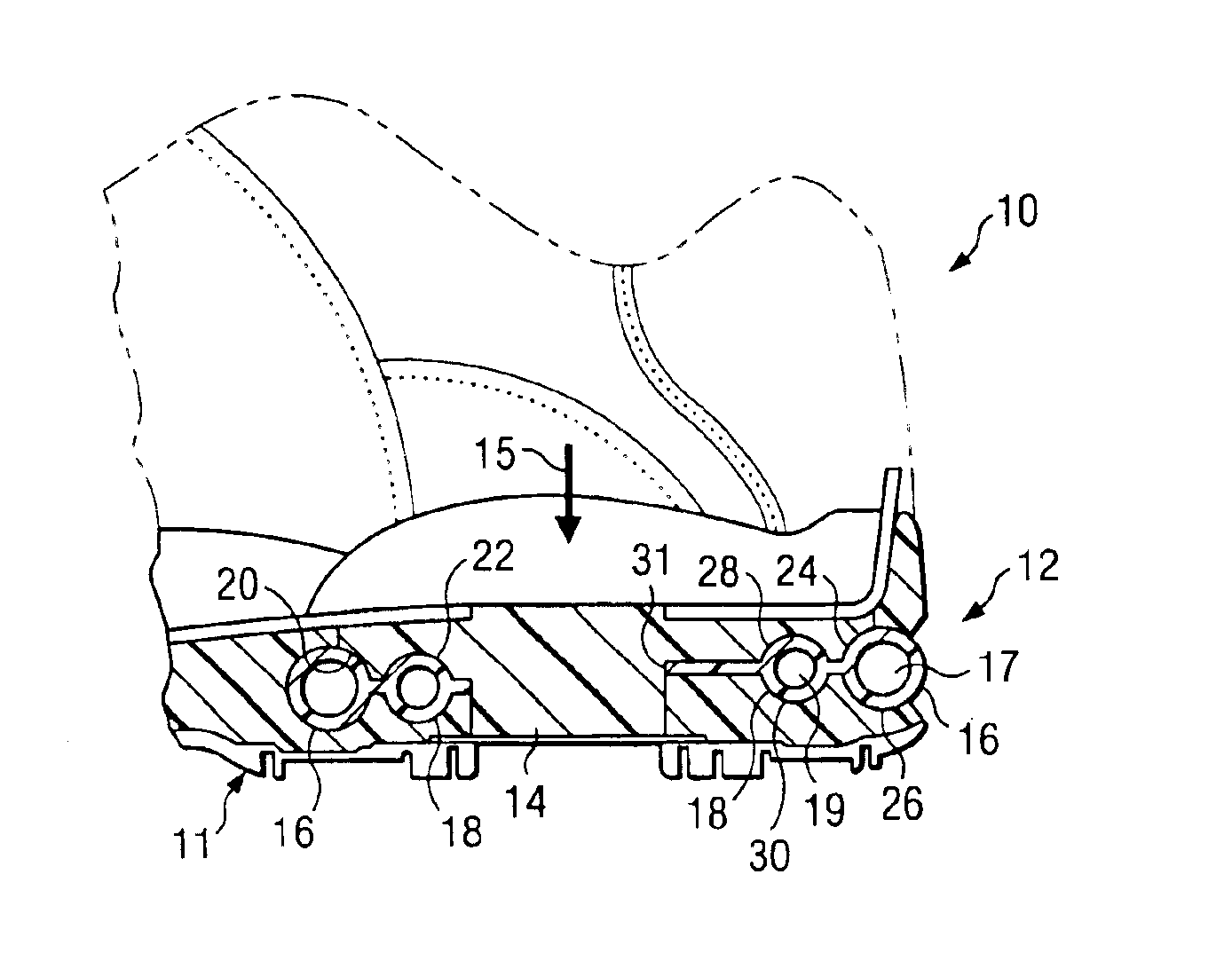 Shock absorption system for a sole