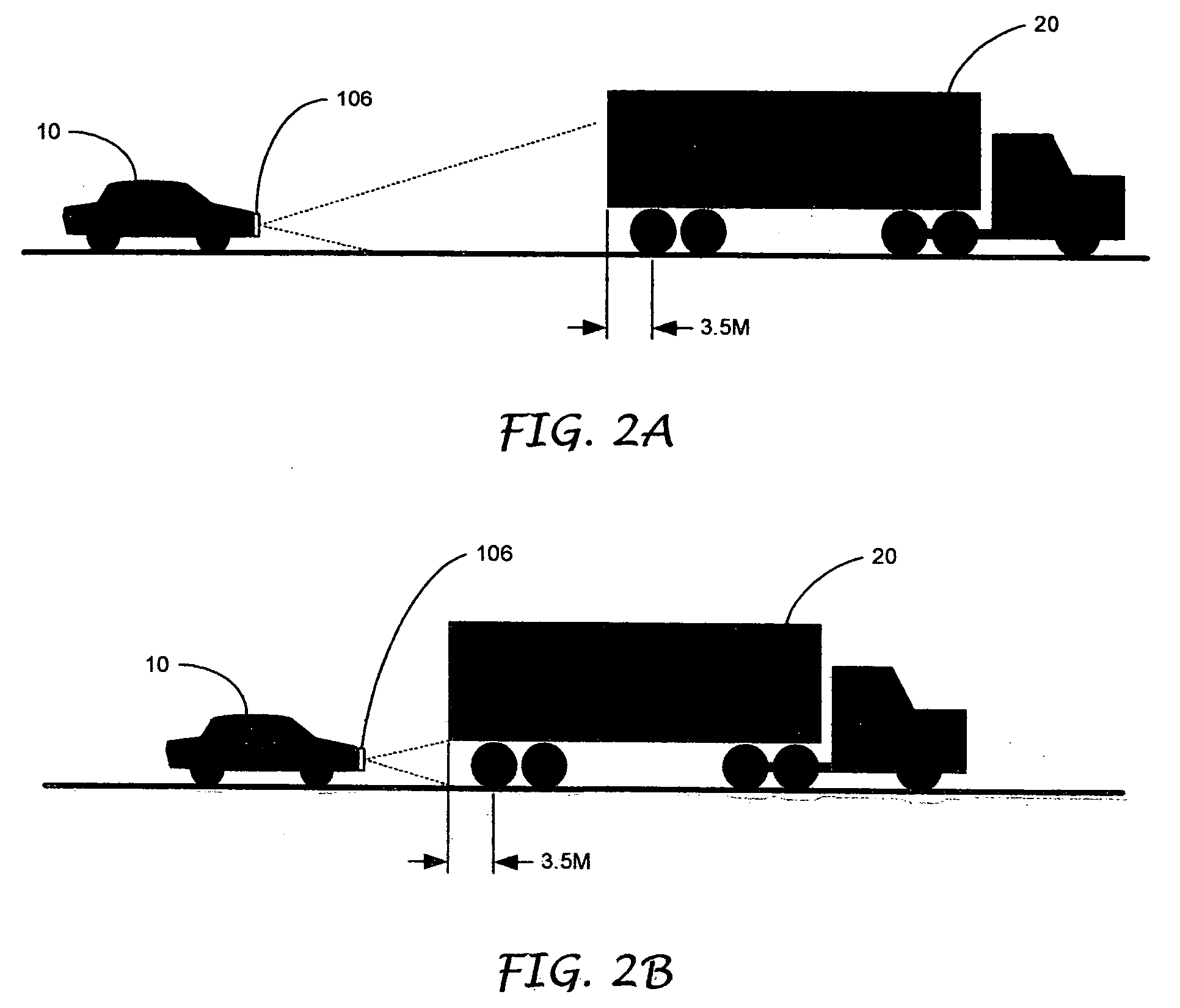 Technique for detecting truck trailer for stop and go adaptive cruise control