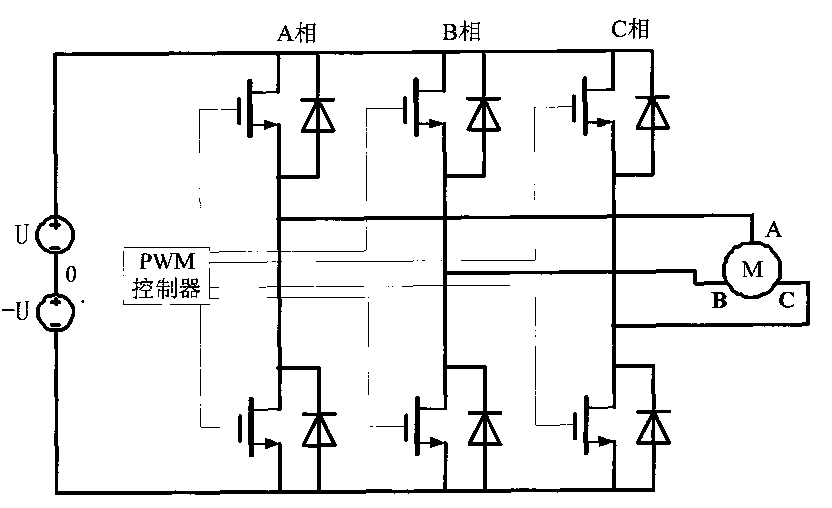 Method for determining duty ratio of universal pulse width controlled by three-phase AD motor PWM
