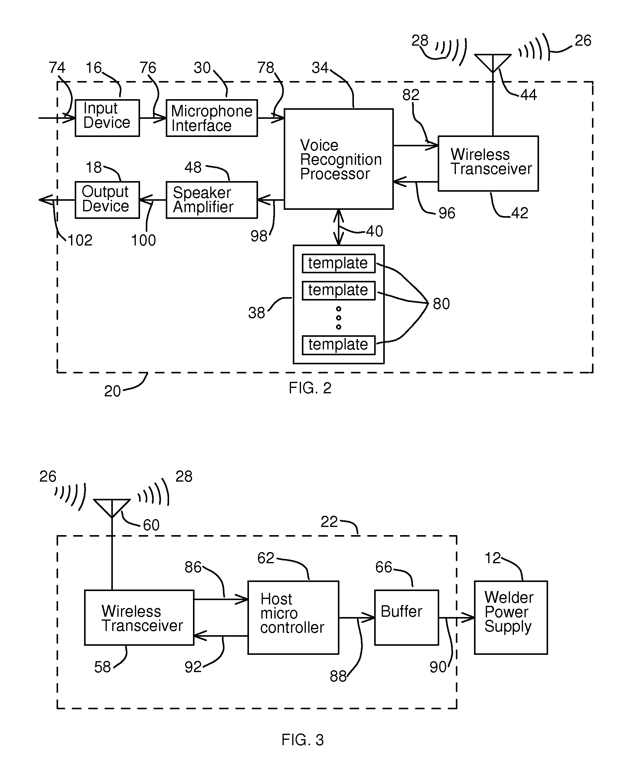 Wireless voice recognition control system for controlling a welder power supply by voice commands