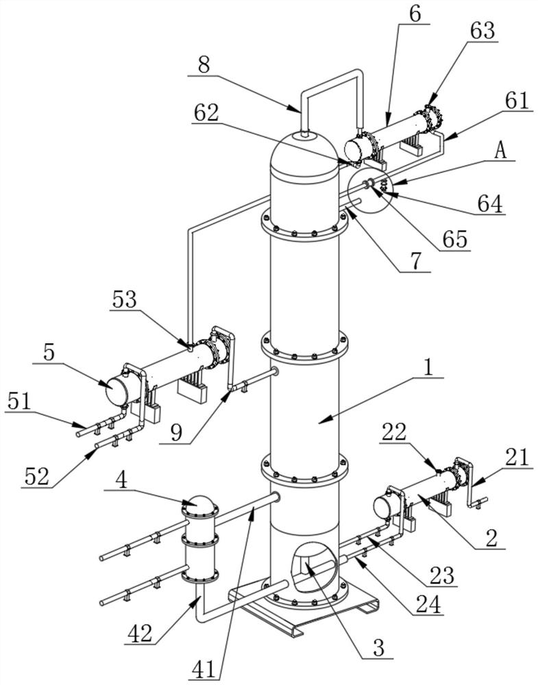 Improved column tray packing type rectifying column for molecular distillation