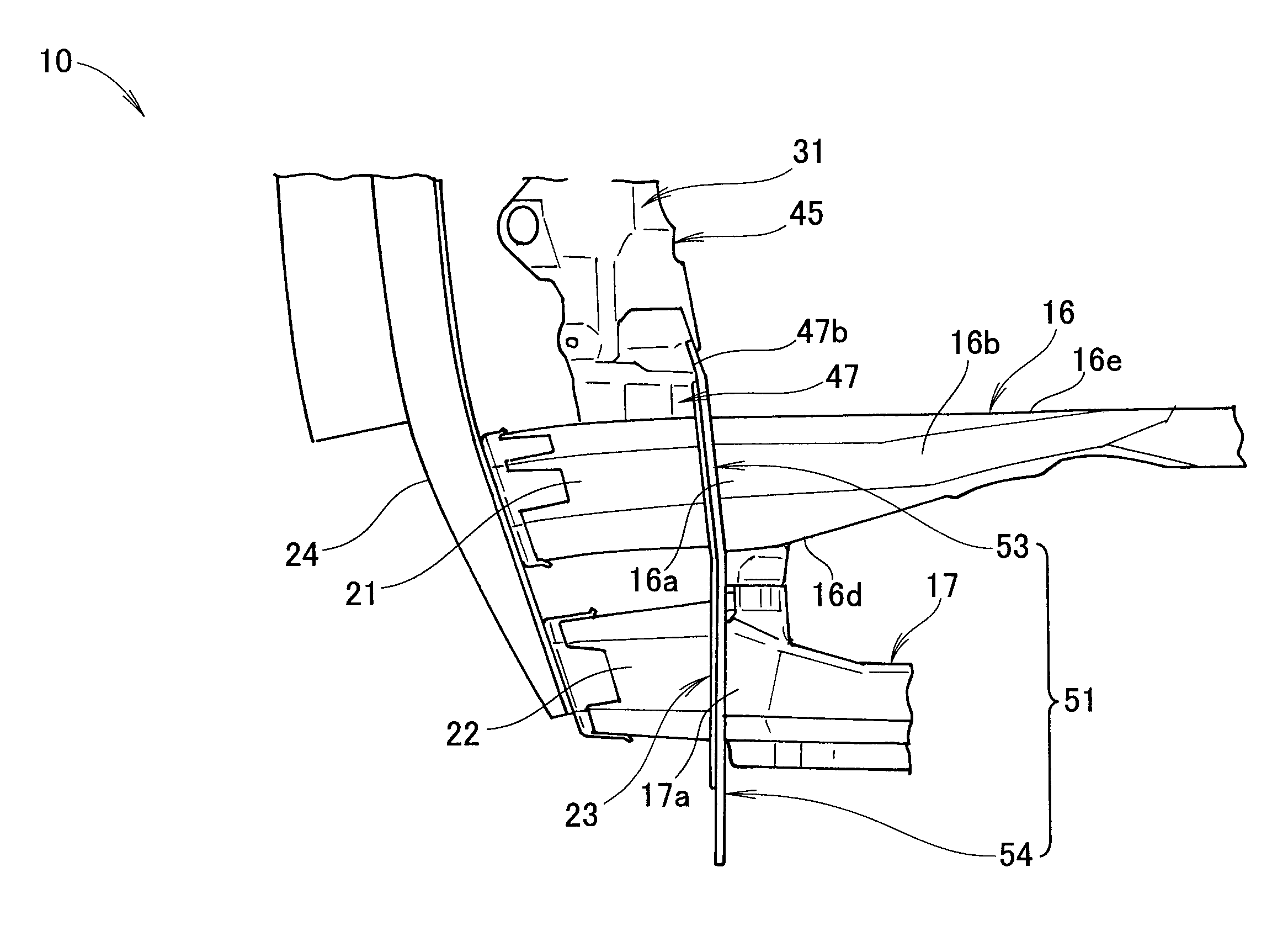 Structure of front section of vehicle body