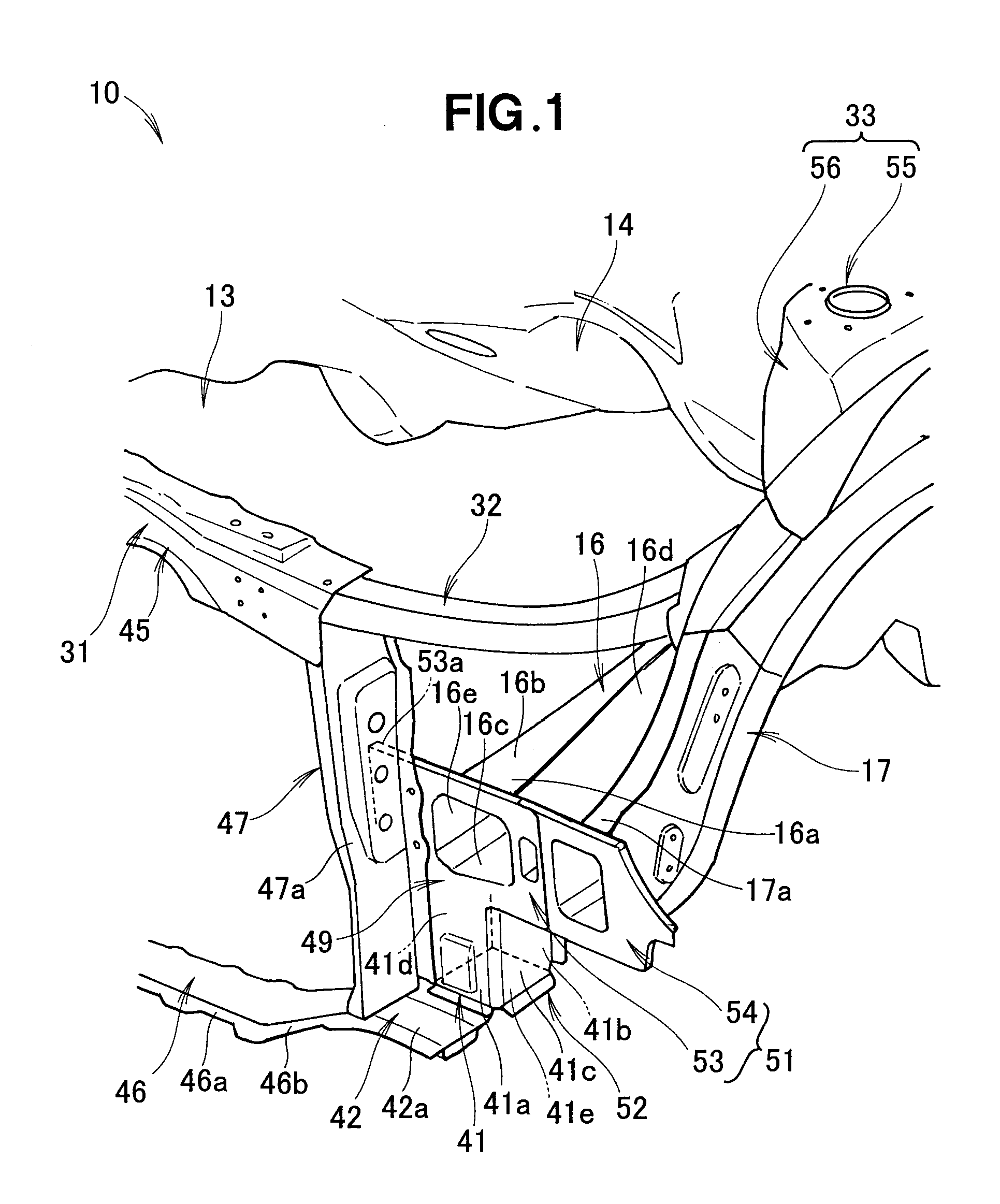 Structure of front section of vehicle body