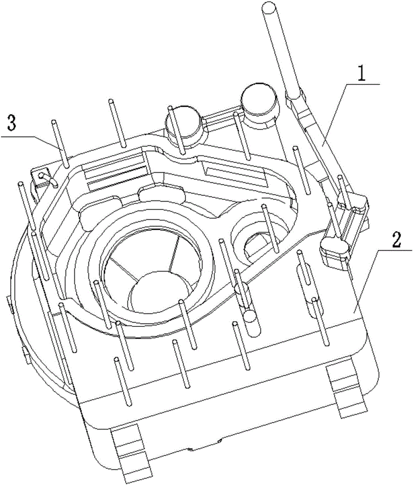 Die cavity structure of back box body casing of wind power generating unit and method